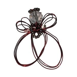 Vintage Handmade Red Wire Beaded Angel Brooch Pin Christmas Jewelry